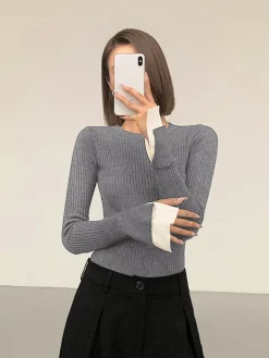 Best Ribbed Contrast Cuff Sweater Sweater Tops|Sweaters & Cardigans