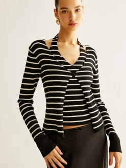 Outlet Ribbed Contrast Striped Sweater Co-ords Sweater Tops|Sweaters & Cardigans