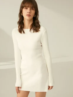 Ribbed Crewneck Sweater Dress White Dresses|Sweater Dresses