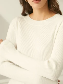Ribbed Crewneck Sweater Dress White Dresses|Sweater Dresses