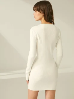 Ribbed Crewneck Sweater Dress White Dresses|Sweater Dresses