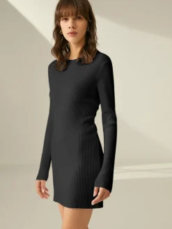 Ribbed Crewneck Sweater Dress White Dresses|Sweater Dresses