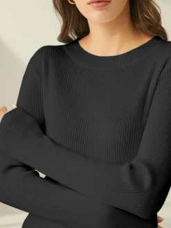 Ribbed Crewneck Sweater Dress White Dresses|Sweater Dresses