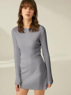 Ribbed Crewneck Sweater Dress White Dresses|Sweater Dresses