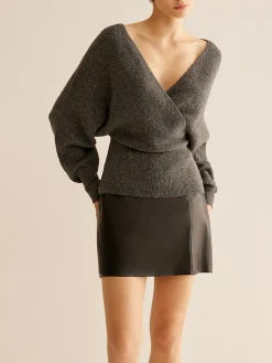 Clearance Ribbed Criss Cross Cinched Sweater Sweater Tops|Sweaters & Cardigans