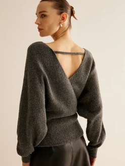 Clearance Ribbed Criss Cross Cinched Sweater Sweater Tops|Sweaters & Cardigans