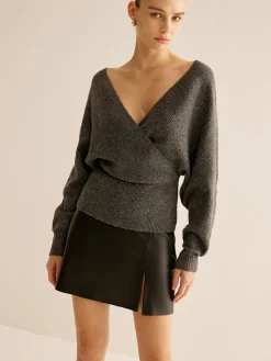 Clearance Ribbed Criss Cross Cinched Sweater Sweater Tops|Sweaters & Cardigans