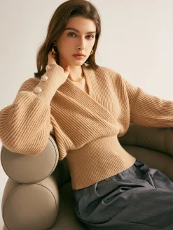 New Ribbed Criss Cross Cinched Sweater Sweater Tops|Sweaters & Cardigans