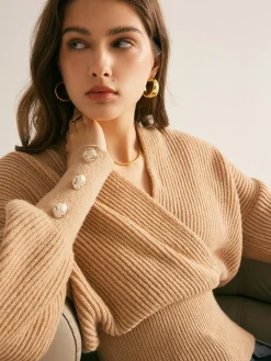 New Ribbed Criss Cross Cinched Sweater Sweater Tops|Sweaters & Cardigans
