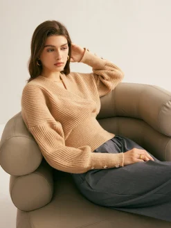 New Ribbed Criss Cross Cinched Sweater Sweater Tops|Sweaters & Cardigans