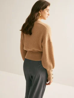 New Ribbed Criss Cross Cinched Sweater Sweater Tops|Sweaters & Cardigans