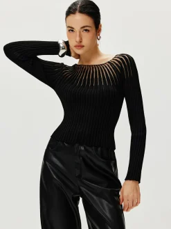Clearance Ribbed Hollow Sweater Sweater Tops|Sweaters & Cardigans