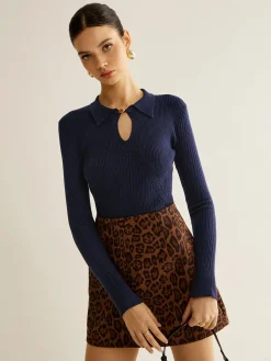Discount Ribbed Keyhole Neckline Polo Sweater Sweater Tops|Sweaters & Cardigans