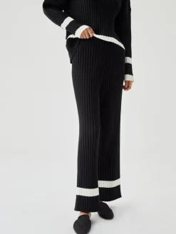 Ribbed Knit Contrast Trim Sweater Pants Pants|Knitwear