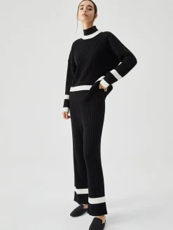 Ribbed Knit Contrast Trim Sweater Pants Pants|Knitwear
