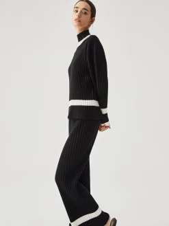 Ribbed Knit Contrast Trim Sweater Pants Pants|Knitwear