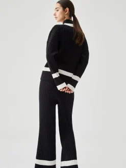 Ribbed Knit Contrast Trim Sweater Pants Pants|Knitwear