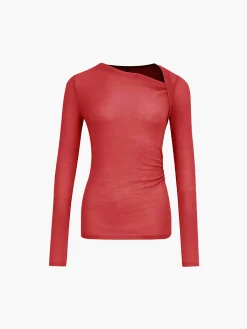 Ribbed Knit Long Sleeve Asymmetric Shirt T-shirts|Knitwear