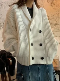 Outlet Ribbed Lapel Button Knit Outerwear Sweater Tops|Outerwear