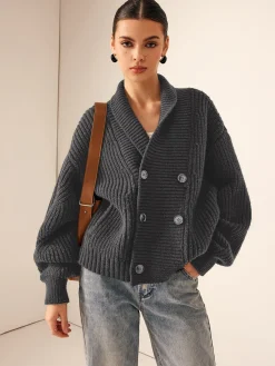 Outlet Ribbed Lapel Button Knit Outerwear Sweater Tops|Outerwear