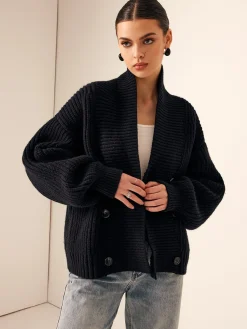 Outlet Ribbed Lapel Button Knit Outerwear Sweater Tops|Outerwear
