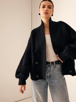 Outlet Ribbed Lapel Button Knit Outerwear Sweater Tops|Outerwear
