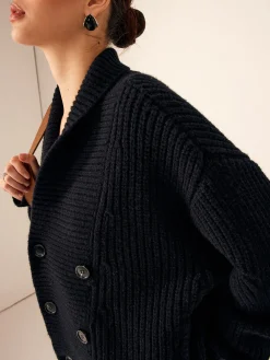 Outlet Ribbed Lapel Button Knit Outerwear Sweater Tops|Outerwear