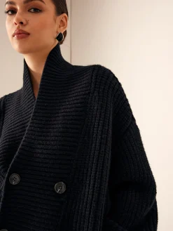 Outlet Ribbed Lapel Button Knit Outerwear Sweater Tops|Outerwear