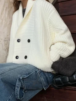 Outlet Ribbed Lapel Button Knit Outerwear Sweater Tops|Outerwear