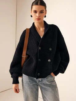 Online Ribbed Lapel Button Knit Outerwear Sweater Tops|Outerwear