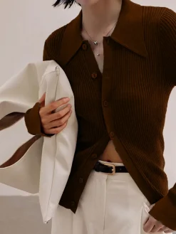 New Ribbed Lapel Slim Cardigan Cardigans|Sweaters & Cardigans