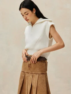 New Ribbed Lapel Zipper Sweater Vest Sweater Vests|Sweaters & Cardigans