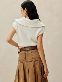New Ribbed Lapel Zipper Sweater Vest Sweater Vests|Sweaters & Cardigans