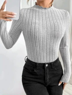 Outlet Ribbed Lettuce Trim Slim Bodysuit Bodysuits|Bodysuits