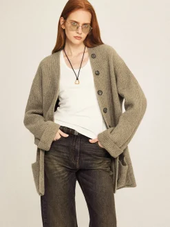 Discount Ribbed Loose Knit Outerwear Sweater Tops|Outerwear