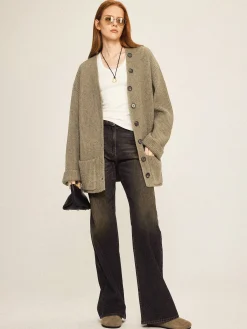 Discount Ribbed Loose Knit Outerwear Sweater Tops|Outerwear