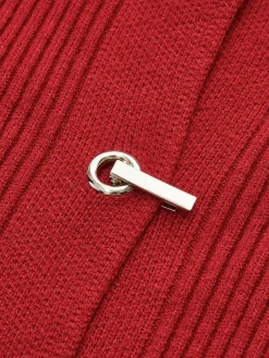 Hot Ribbed Metal Design Polo Cardigan Cardigans|Sweaters & Cardigans