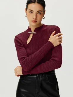 Hot Ribbed Metal Knotted Sweater Sweater Tops|Sweaters & Cardigans