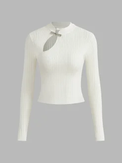 Hot Ribbed Metal Knotted Sweater Sweater Tops|Sweaters & Cardigans