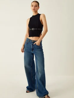 Sale Ribbed Mock Neck Tank Top With Leather Belt Sweater Vests|Sweaters & Cardigans