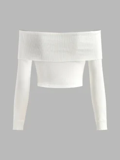 Ribbed Off Shoulder Knit Top Sweater Tops|Sweaters & Cardigans