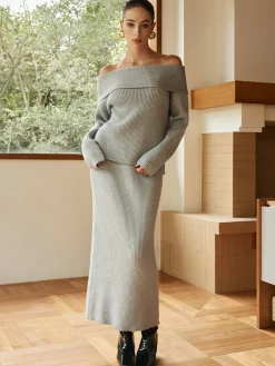 Best Ribbed Off-Shoulder Sweater Co-ords Without Belt Sweater Tops|Sweaters & Cardigans