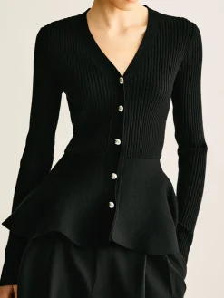 Outlet Ribbed Panel Bud Waist Button Knit Top Sweater Tops|Sweaters & Cardigans