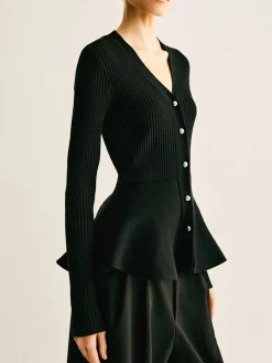 Outlet Ribbed Panel Bud Waist Button Knit Top Sweater Tops|Sweaters & Cardigans