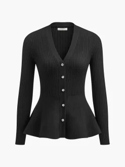 Outlet Ribbed Panel Bud Waist Button Knit Top Sweater Tops|Sweaters & Cardigans