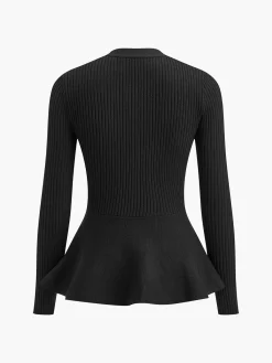 Outlet Ribbed Panel Bud Waist Button Knit Top Sweater Tops|Sweaters & Cardigans