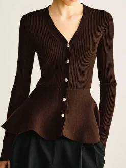 Outlet Ribbed Panel Bud Waist Button Knit Top Sweater Tops|Sweaters & Cardigans