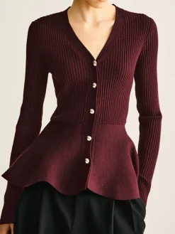 Outlet Ribbed Panel Bud Waist Button Knit Top Sweater Tops|Sweaters & Cardigans