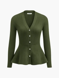 Outlet Ribbed Panel Bud Waist Button Knit Top Sweater Tops|Sweaters & Cardigans