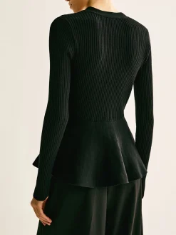 Clearance Ribbed Panel Bud Waist Button Knit Top Sweater Tops|Sweaters & Cardigans